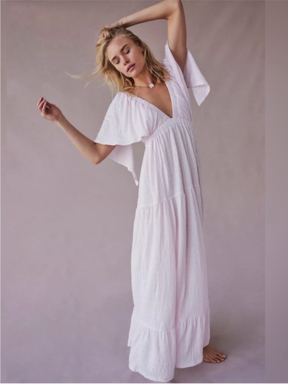 Free People FP Beach La La Maxi Dress White Gauzy Size S